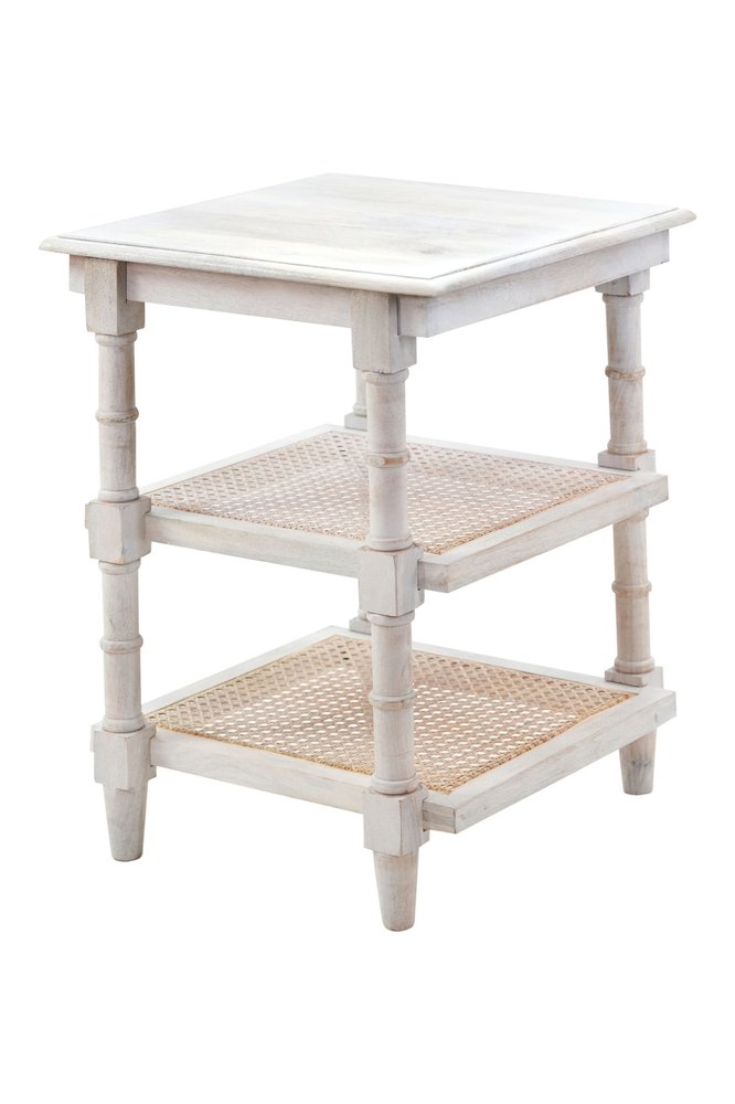 24" Antiqued White Solid Wood End Table With Two Shelves HomeRoots
