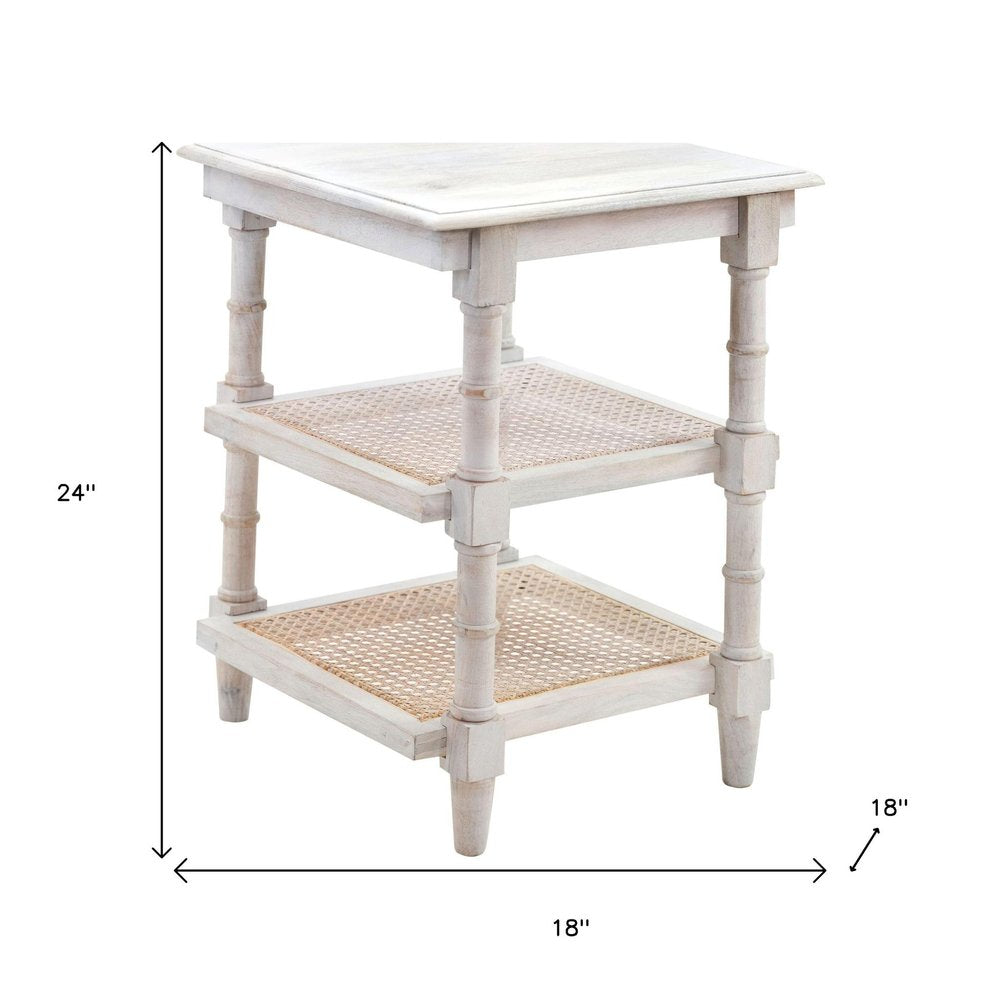 24" Antiqued White Solid Wood End Table With Two Shelves HomeRoots