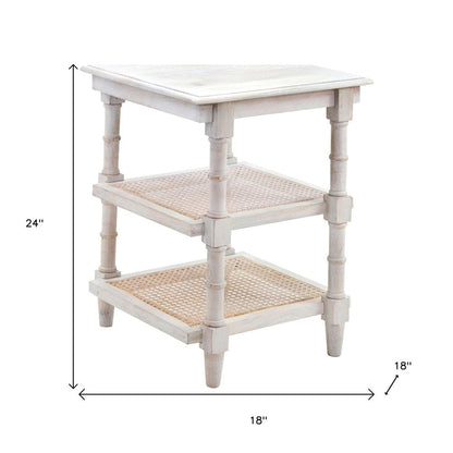 24" Antiqued White Solid Wood End Table With Two Shelves HomeRoots