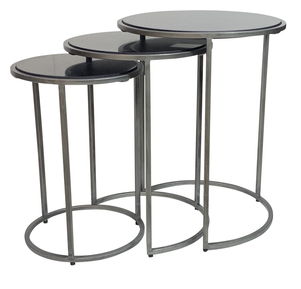 Set of Three Black and Gray Marble and Iron Round Frame Nested Tables HomeRoots