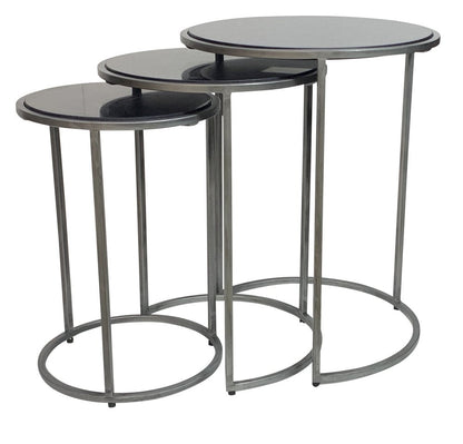 Set of Three Black and Gray Marble and Iron Round Frame Nested Tables HomeRoots