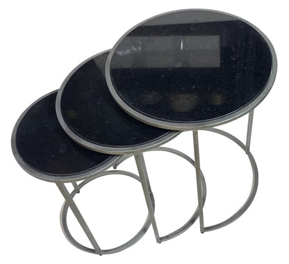 Set of Three Black and Gray Marble and Iron Round Frame Nested Tables HomeRoots