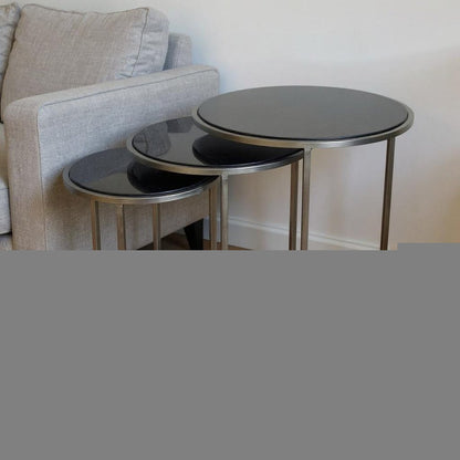Set of Three Black and Gray Marble and Iron Round Frame Nested Tables HomeRoots