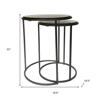 Set of Two Clear and Gunmetal Glass and Iron Round Frame Nested Tables HomeRoots