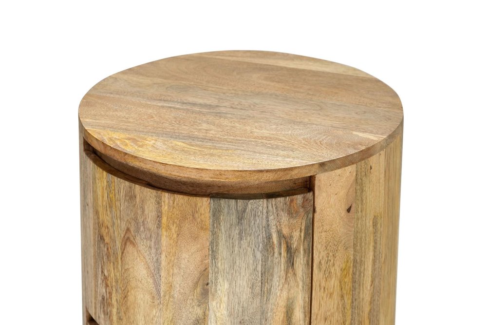 24" Natural Solid Wood Round Block End Table With Two Drawers HomeRoots