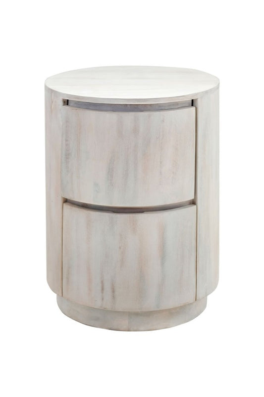 24" White Solid Wood Round Drum End Table With Two Drawers HomeRoots