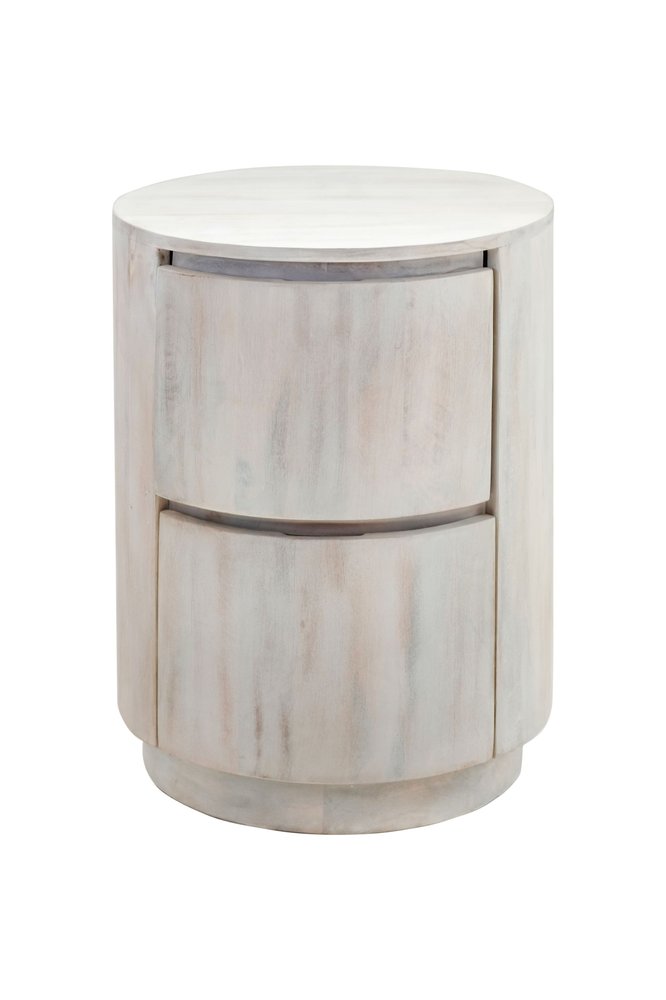 24" White Solid Wood Round Drum End Table With Two Drawers HomeRoots