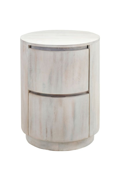 24" White Solid Wood Round Drum End Table With Two Drawers HomeRoots