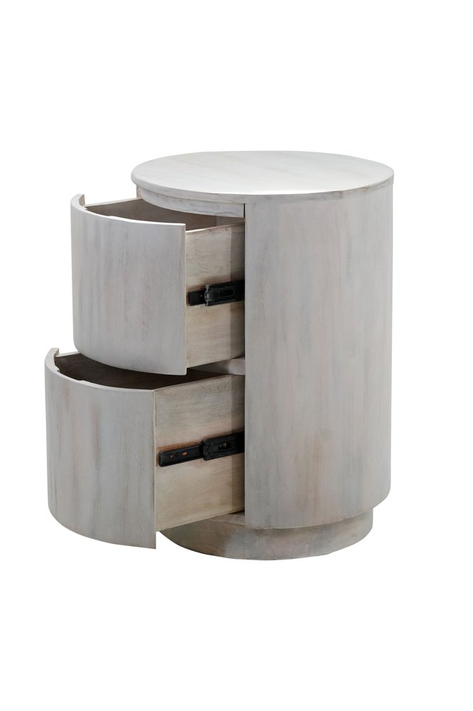 24" White Solid Wood Round Drum End Table With Two Drawers HomeRoots