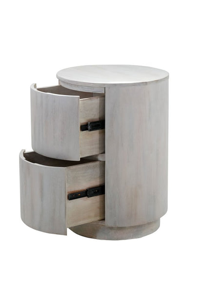 24" White Solid Wood Round Drum End Table With Two Drawers HomeRoots