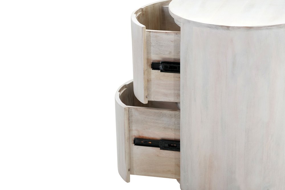 24" White Solid Wood Round Drum End Table With Two Drawers HomeRoots