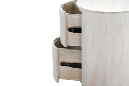 24" White Solid Wood Round Drum End Table With Two Drawers HomeRoots