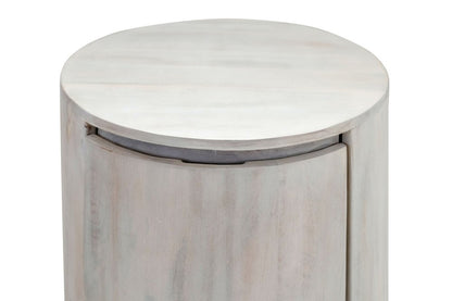 24" White Solid Wood Round Drum End Table With Two Drawers HomeRoots
