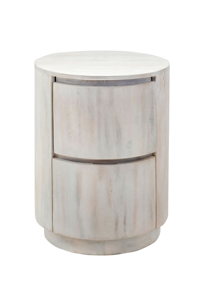 24" White Solid Wood Round Drum End Table With Two Drawers HomeRoots