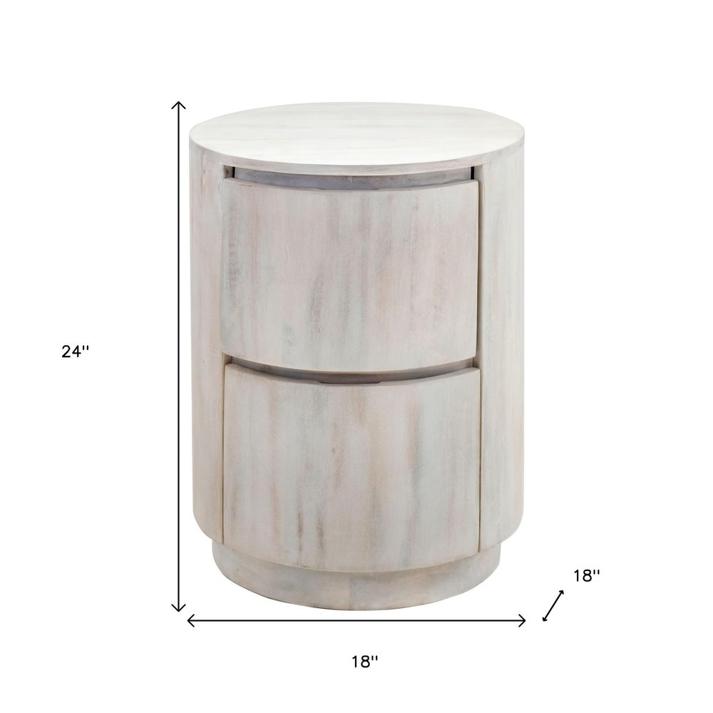24" White Solid Wood Round Drum End Table With Two Drawers HomeRoots