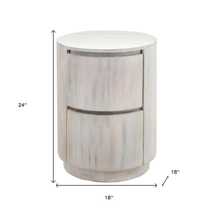 24" White Solid Wood Round Drum End Table With Two Drawers HomeRoots