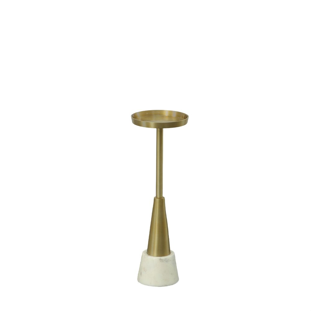 24" Gold and White Metal Round Pedestal End Table HomeRoots