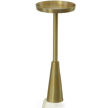 24" Gold and White Metal Round Pedestal End Table HomeRoots