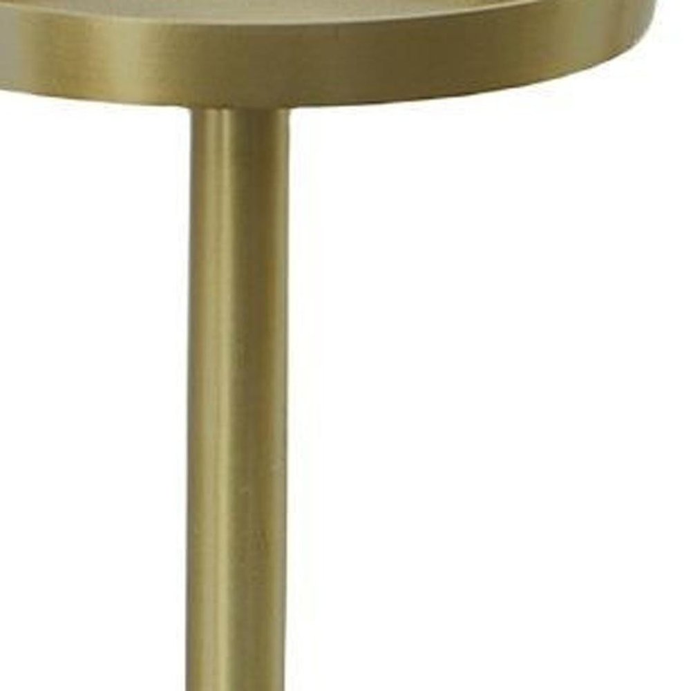 24" Gold and White Metal Round Pedestal End Table HomeRoots
