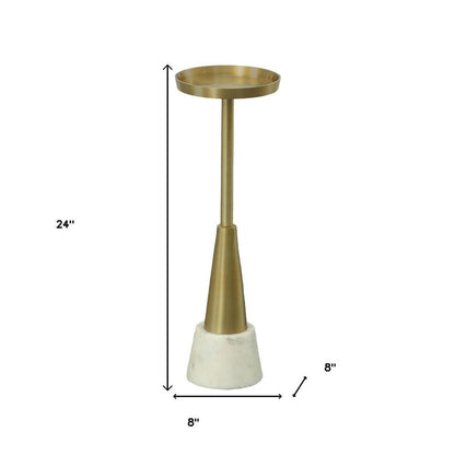 24" Gold and White Metal Round Pedestal End Table HomeRoots