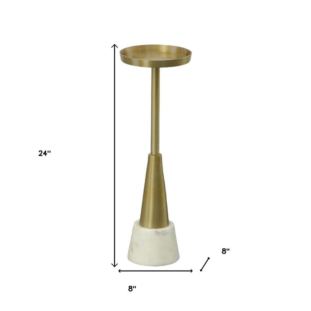 24" Gold and White Metal Round Pedestal End Table HomeRoots