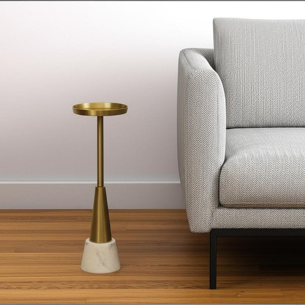 24" Gold and White Metal Round Pedestal End Table HomeRoots