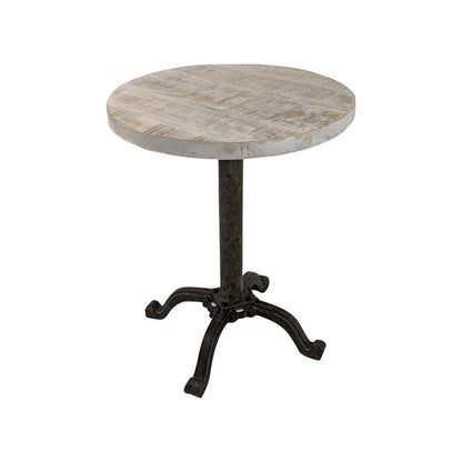 22" Natural And Black Solid Wood And Iron Height Adjustable Round Pedestal End Table