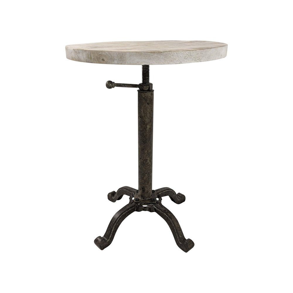 22" Natural And Black Solid Wood And Iron Height Adjustable Round Pedestal End Table — view 2