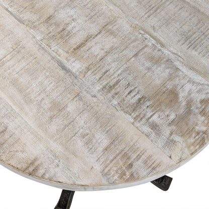 22" Natural and Black Solid Wood and Metal Height Adjustable Round Pedestal End Table HomeRoots