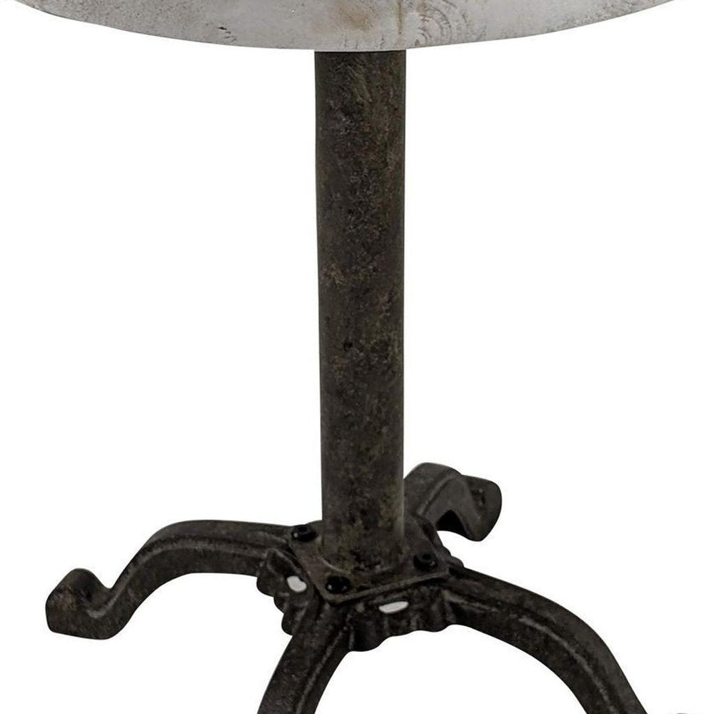 22" Natural and Black Solid Wood and Metal Height Adjustable Round Pedestal End Table HomeRoots