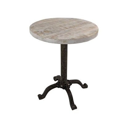 22" Natural and Black Solid Wood and Metal Height Adjustable Round Pedestal End Table HomeRoots