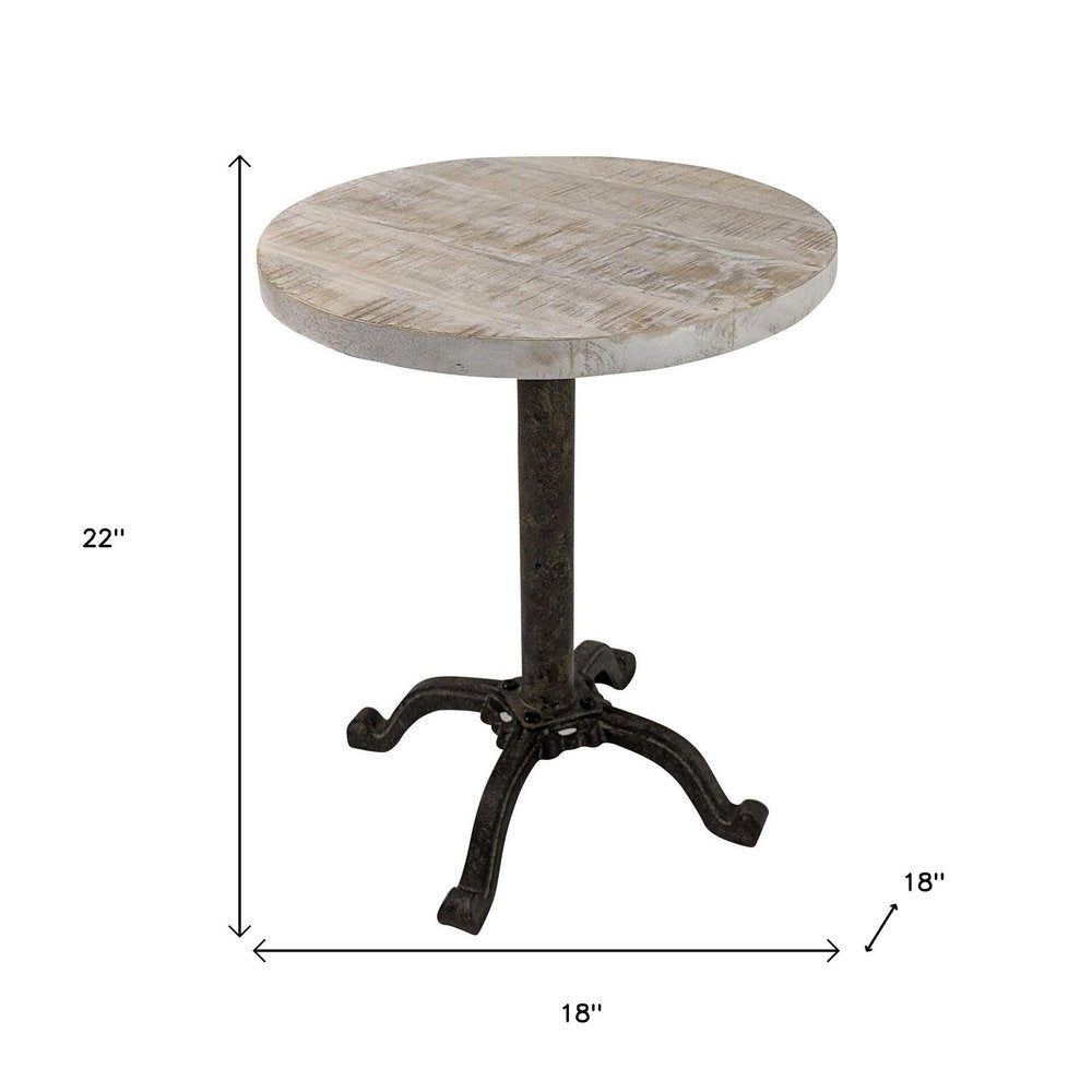 22" Natural and Black Solid Wood and Metal Height Adjustable Round Pedestal End Table HomeRoots