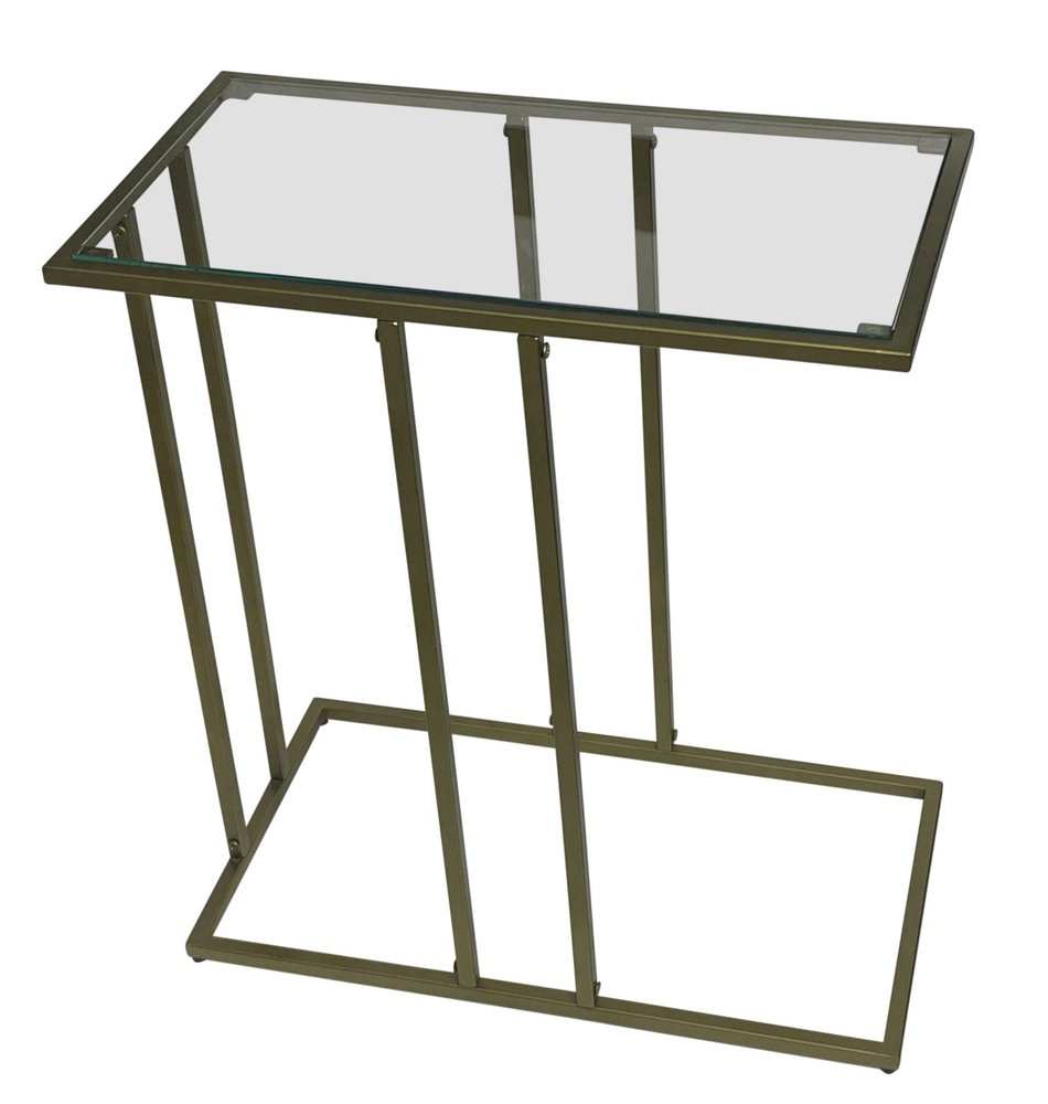 26" Clear and Antiqued Gold Glass and Iron Frame End Table HomeRoots