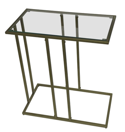 26" Clear and Antiqued Gold Glass and Iron Frame End Table HomeRoots