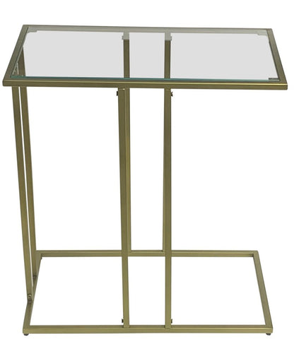 26" Clear and Antiqued Gold Glass and Iron Frame End Table HomeRoots