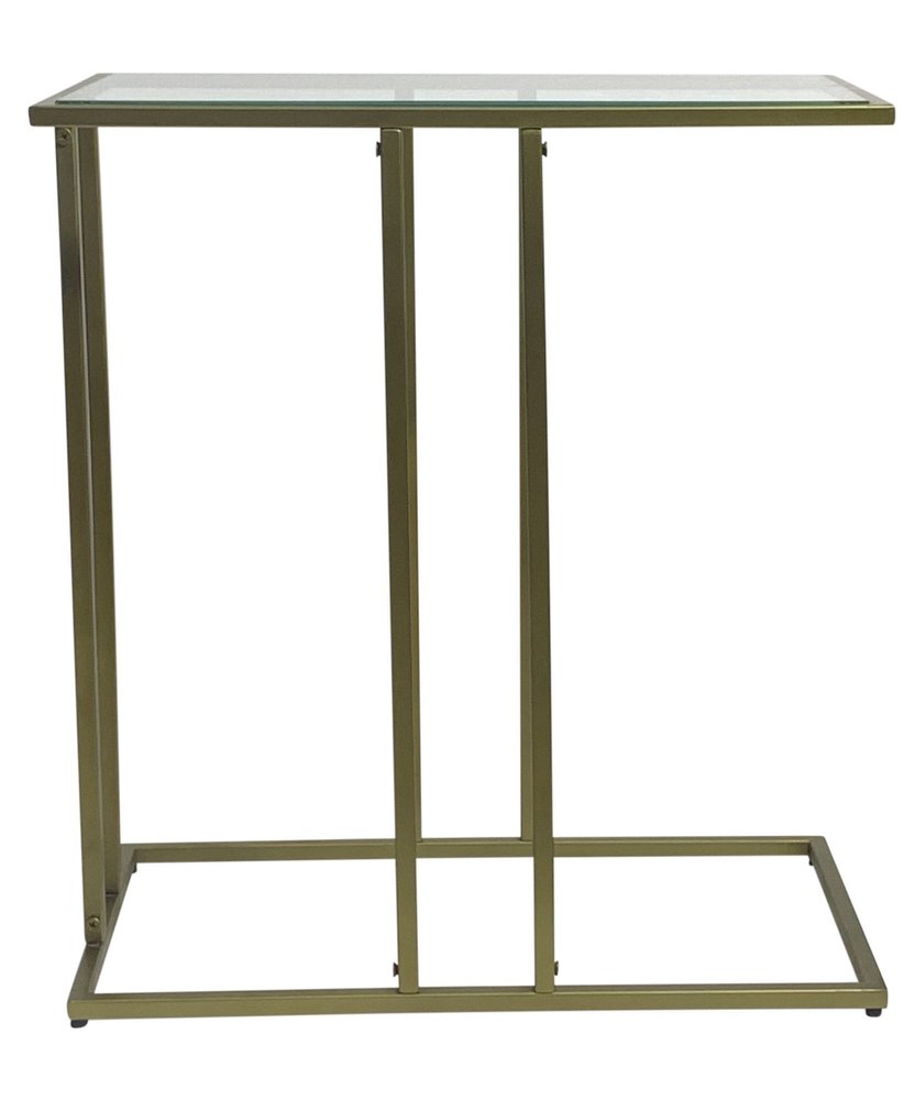 26" Clear and Antiqued Gold Glass and Iron Frame End Table HomeRoots