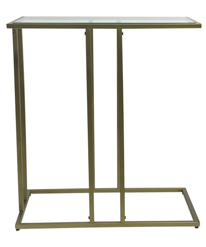 26" Clear and Antiqued Gold Glass and Iron Frame End Table HomeRoots