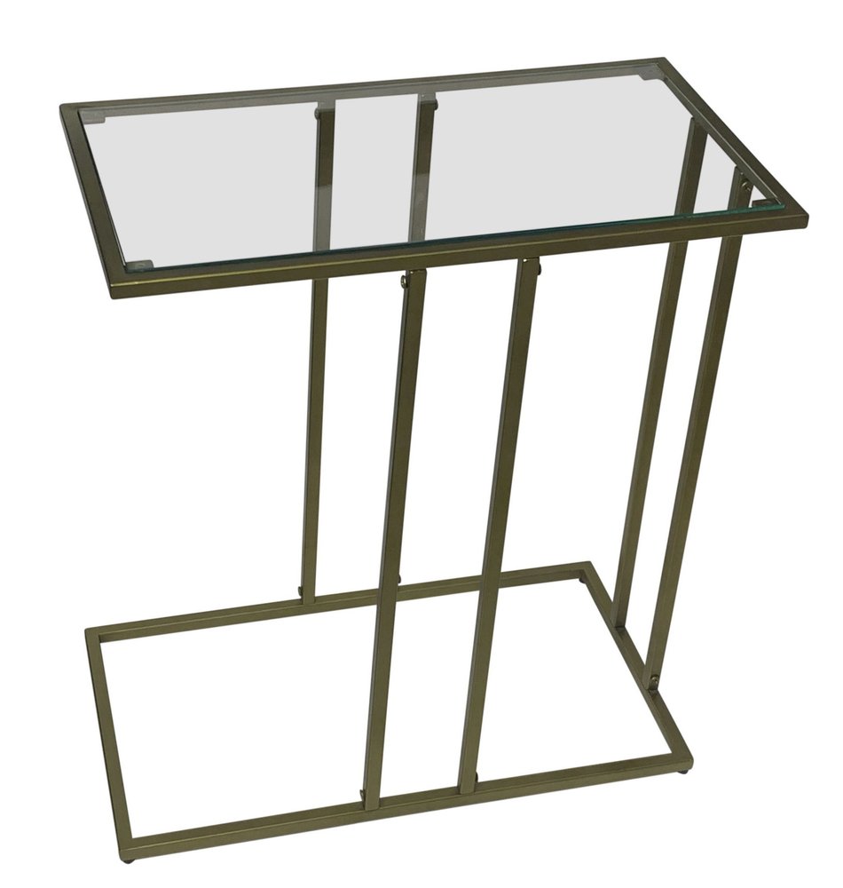 26" Clear and Antiqued Gold Glass and Iron Frame End Table HomeRoots