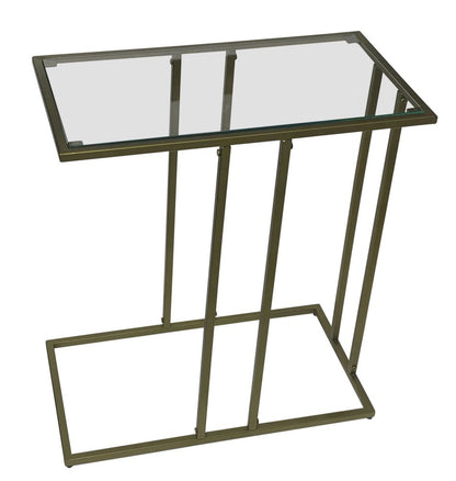 26" Clear and Antiqued Gold Glass and Iron Frame End Table HomeRoots