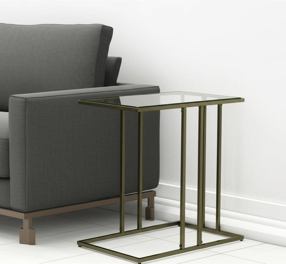26" Clear and Antiqued Gold Glass and Iron Frame End Table HomeRoots
