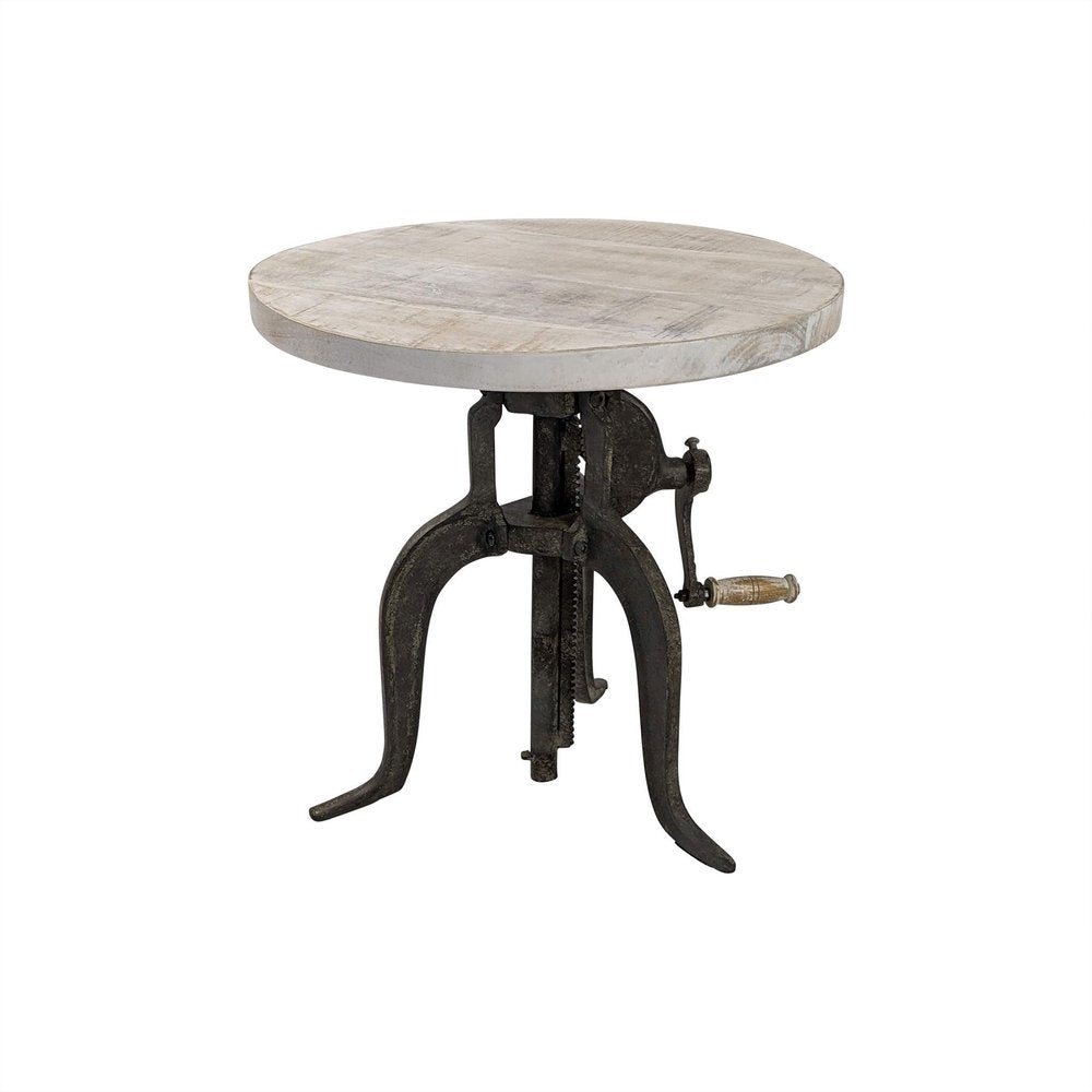 19" Natural and Gunmetal Solid Wood and Iron Height Adjustable Round End Table HomeRoots