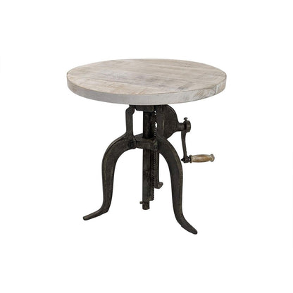 19" Natural and Gunmetal Solid Wood and Iron Height Adjustable Round End Table HomeRoots
