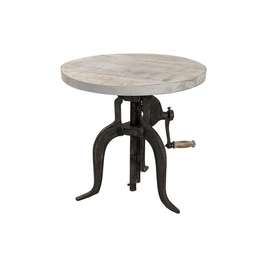 19" Natural and Gunmetal Solid Wood and Iron Height Adjustable Round End Table HomeRoots