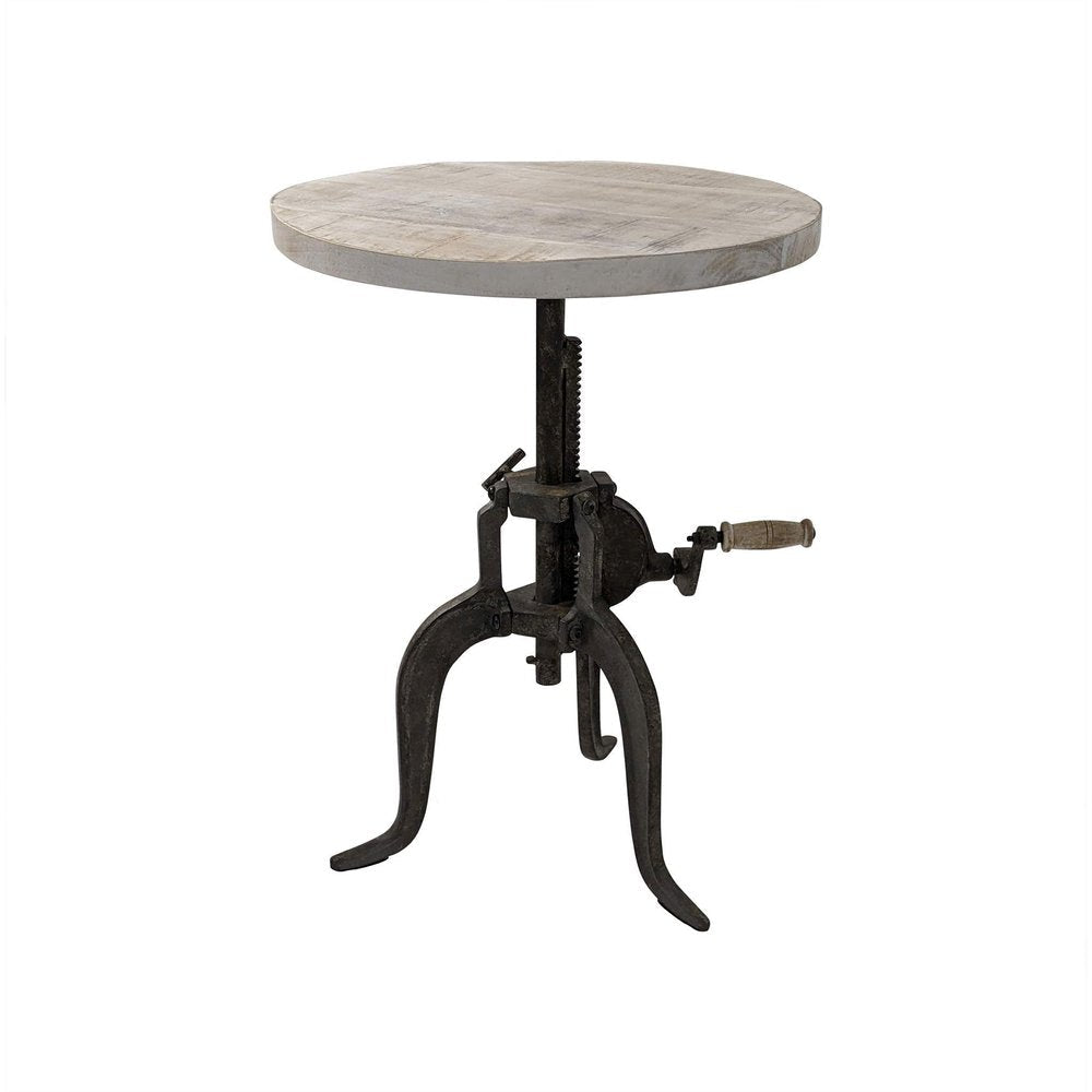 19" Natural and Gunmetal Solid Wood and Iron Height Adjustable Round End Table HomeRoots