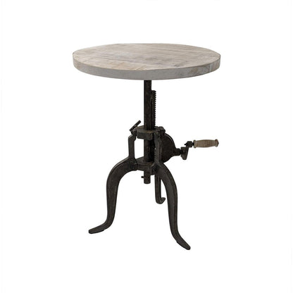 19" Natural and Gunmetal Solid Wood and Iron Height Adjustable Round End Table HomeRoots