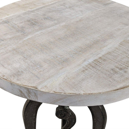 19" Natural and Gunmetal Solid Wood and Iron Height Adjustable Round End Table HomeRoots