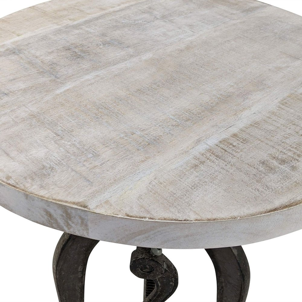 19" Natural and Gunmetal Solid Wood and Iron Height Adjustable Round End Table HomeRoots