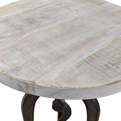 19" Natural and Gunmetal Solid Wood and Iron Height Adjustable Round End Table HomeRoots