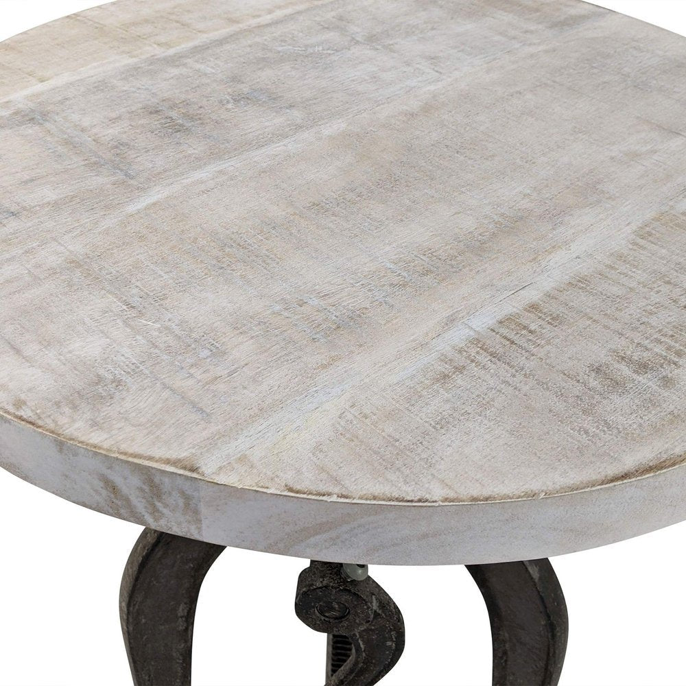 19" Natural and Gunmetal Solid Wood and Iron Height Adjustable Round End Table HomeRoots