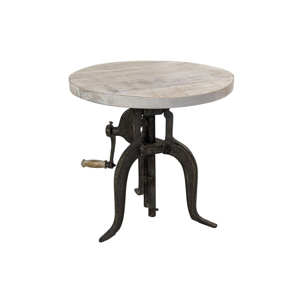 19" Natural and Gunmetal Solid Wood and Iron Height Adjustable Round End Table HomeRoots